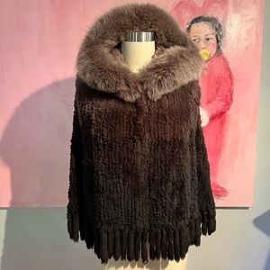 Women’s Rex rabbit knit poncho with fringe.  One size fits most.